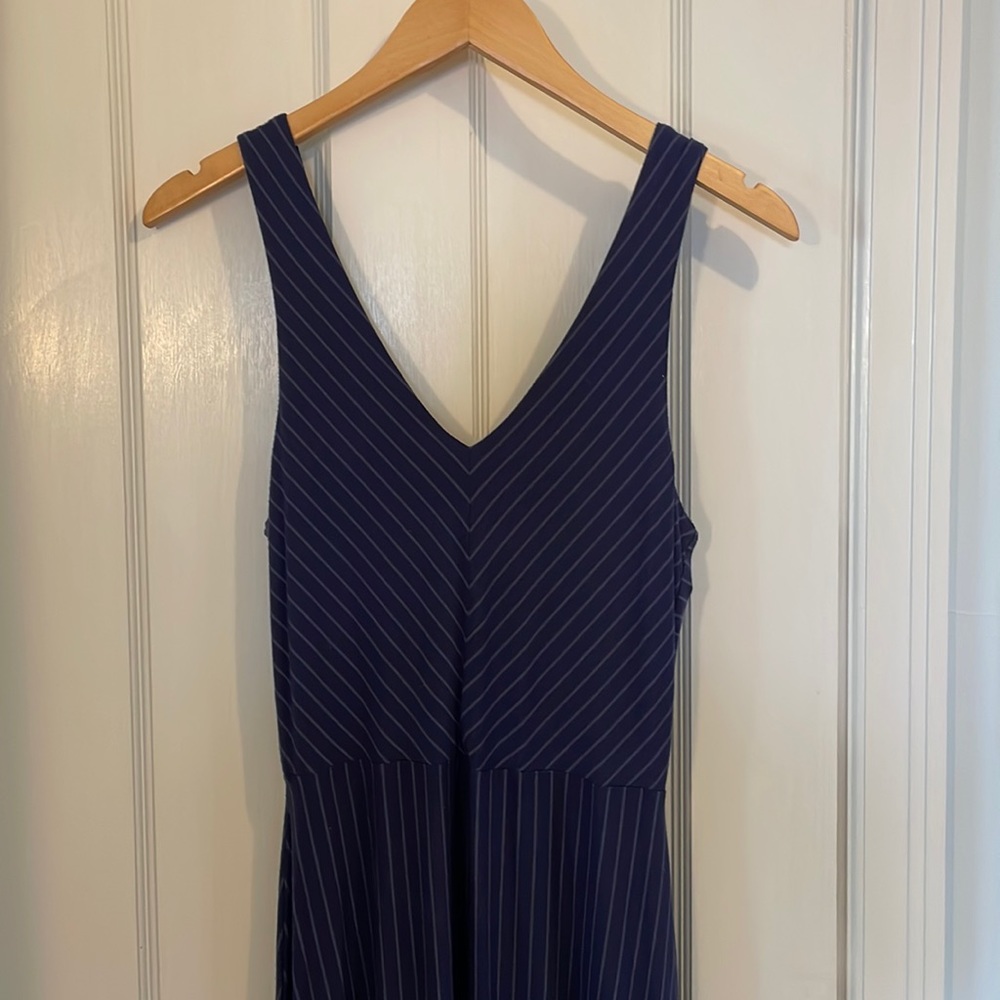 Deep purple with grey stripe full length dress